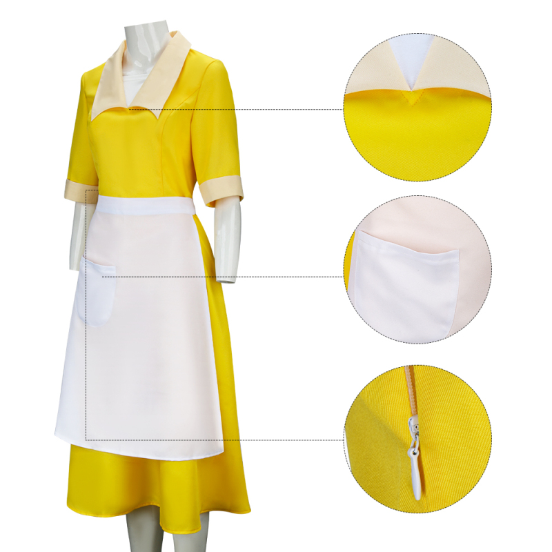 Yellow Maiden Dress Princess Tiana Housemaid Cosplay Costume In Stock-Takerlama