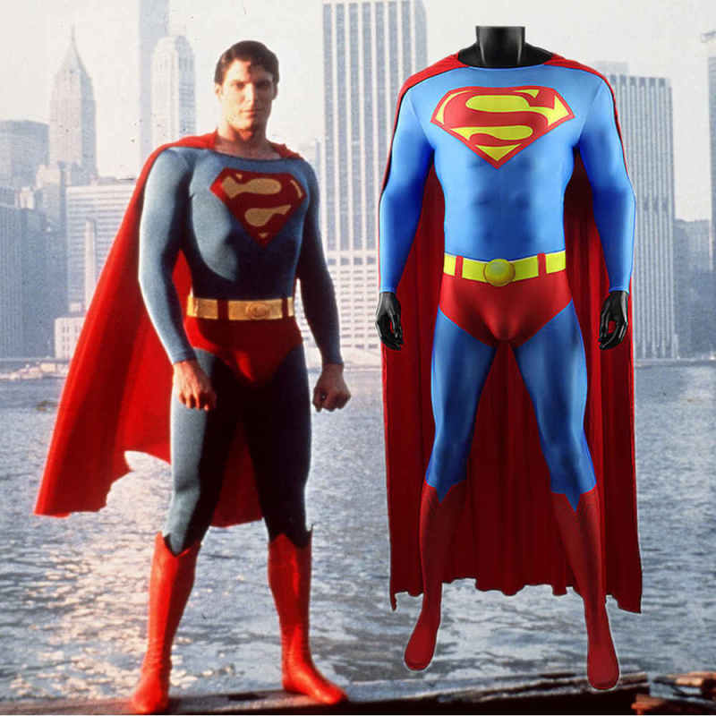 Superman 1978 Cosplay Costume Superhero Clark Kent  Jumpsuit Cloak