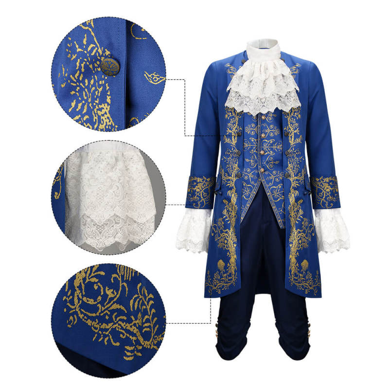 Beauty and the Beast Prince Adam Cosplay Costume Dan Stevens Blue Outfit Uniform In Stock-Takerlama