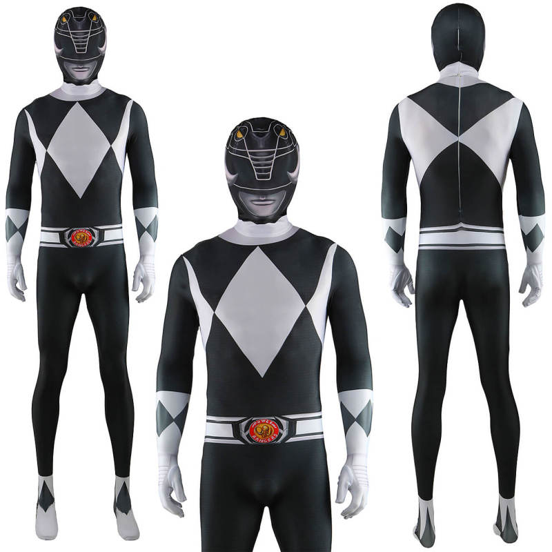 Mighty Morphin Power Rangers Black Ranger Costume Zack Taylor Cosplay Jumpsuit With Mask
