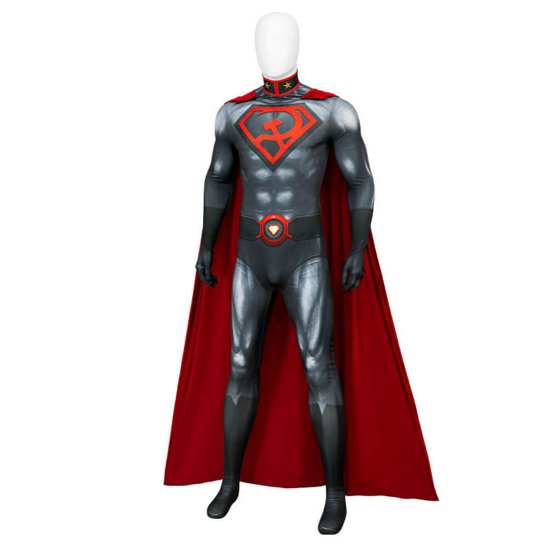 Superman Red Son Cosplay Costume Clark Kent Halloween Superhero Jumpsuit Cloak