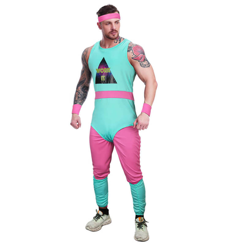 80s Exercise Fitness Costume Mens Gym Instructor Jumpsuit In Stock Takerlama