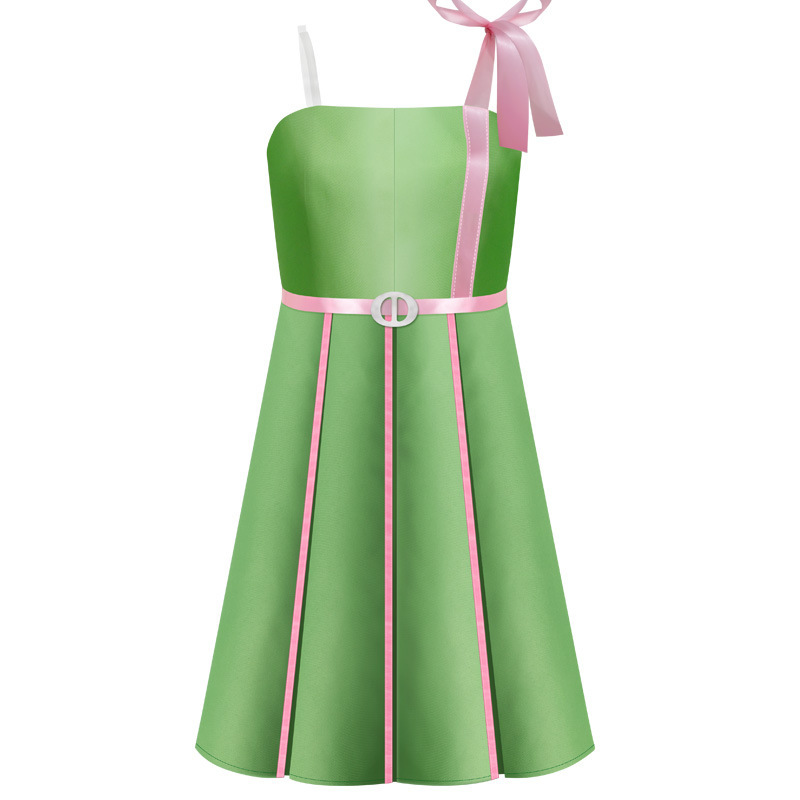2023 Movie Em­ma Mack­ey Cosplay Costume Beach Party Green and Pink Dress