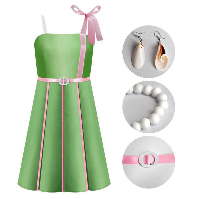 2023 Movie Em­ma Mack­ey Cosplay Costume Beach Party Green and Pink Dress