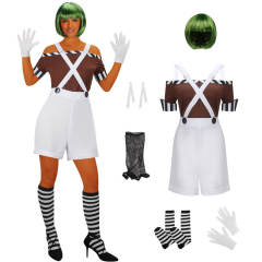 Women's Chocolate Factory Worker Costume Oompa Loompa Willy Wonka Outfits With Wig In Stock Takerlama