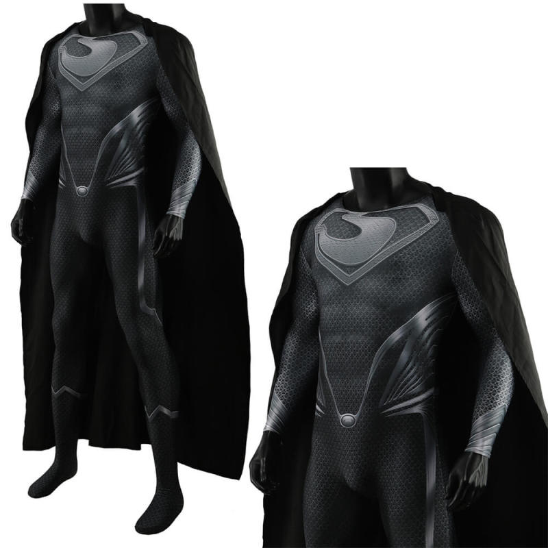 Man of Steel Superman Halloween Costume Clark Kent Black Jumpsuit Kids Adults Takerlama