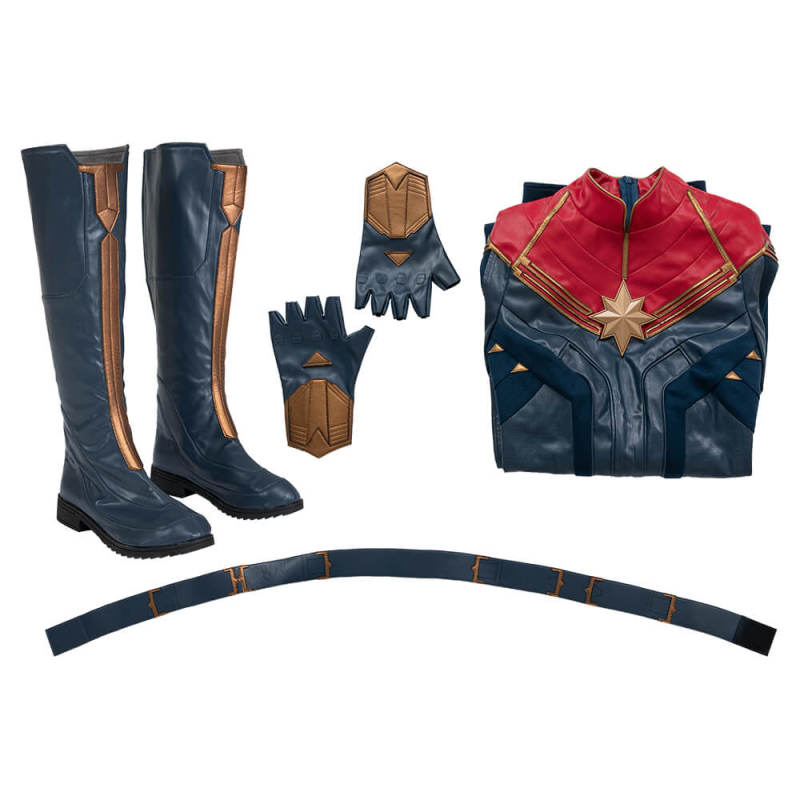 The Marvels 2 Captain Marvel Carol Danvers Cosplay Costume Leather Jumpsuit Boots Takerlama