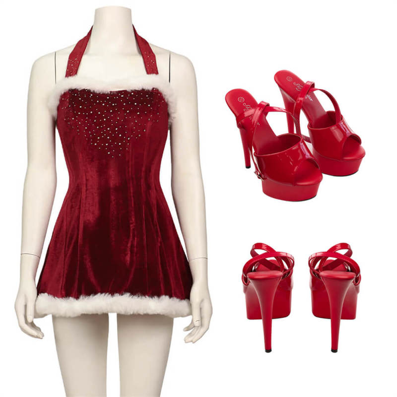 Love Actually Christmas Cosplay Costume Red Velvet Retro Party Dress Takerlama