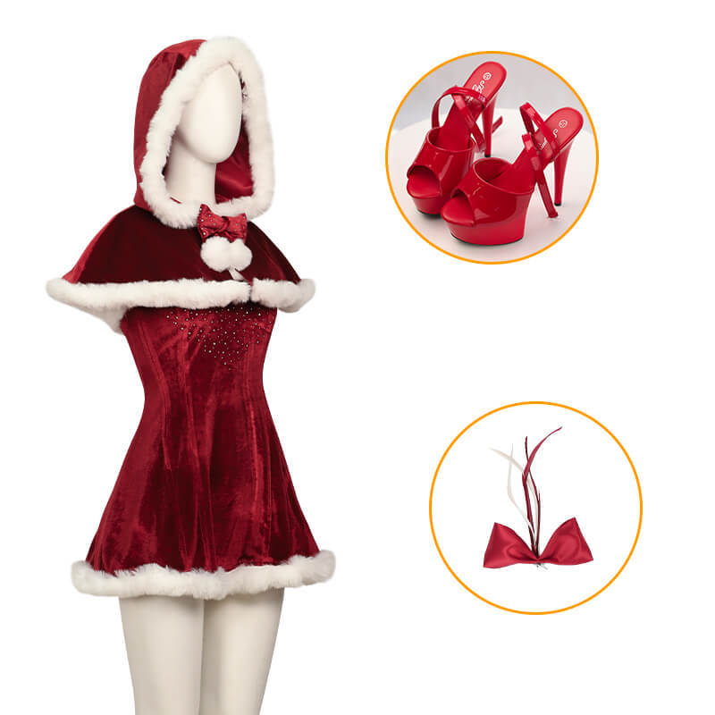 Love Actually Christmas Cosplay Costume Red Velvet Retro Party Dress Takerlama