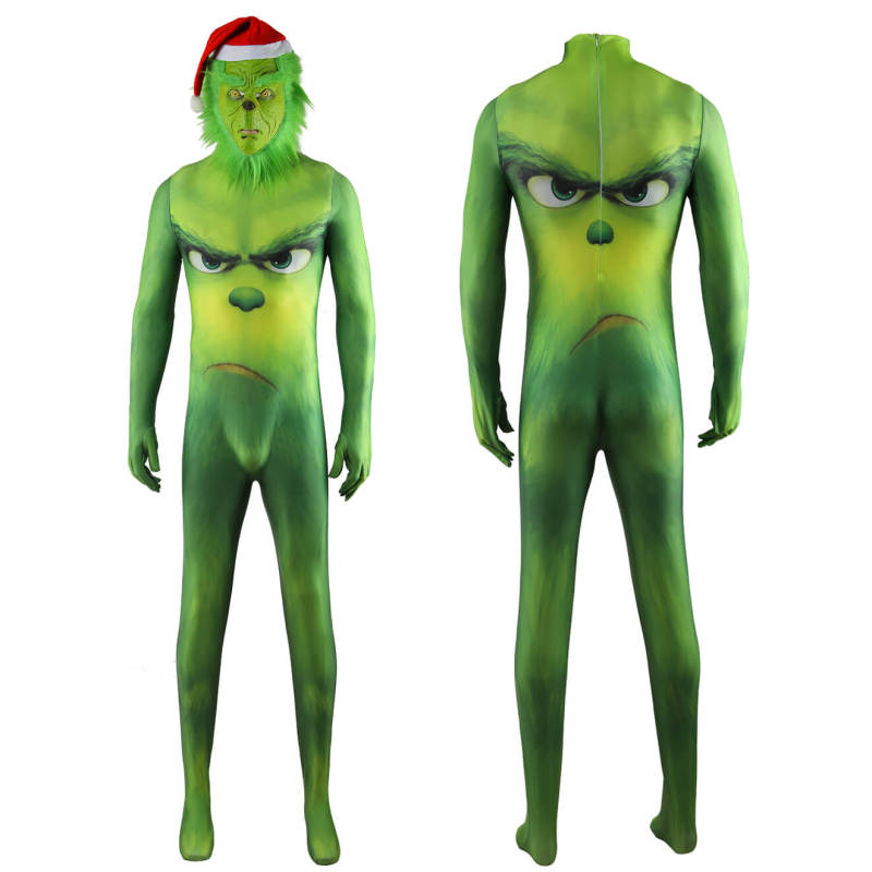 The Grinch Christmas Costume Spandex Jumpsuit Mask Green How the Grinch Stole Christmas Takerlama