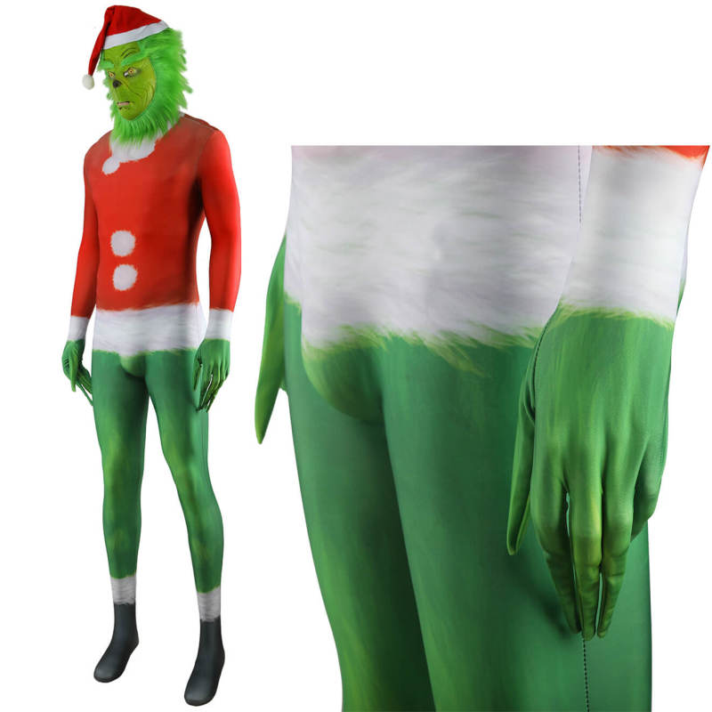 The Grinch Christmas Costume Red Party Jumpsuit Mask How the Grinch Stole Christmas Takerlama