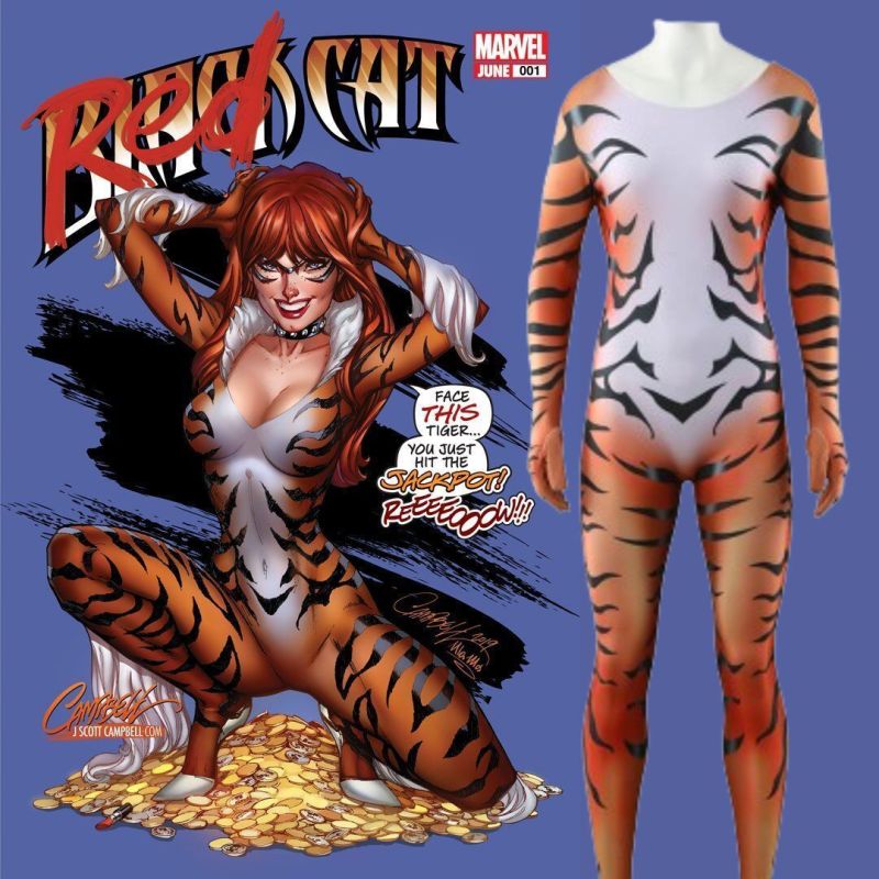 Takerlama Red Black Cat Jumpsuit  MJ Tiger Cosplay Costume Marvel Comic