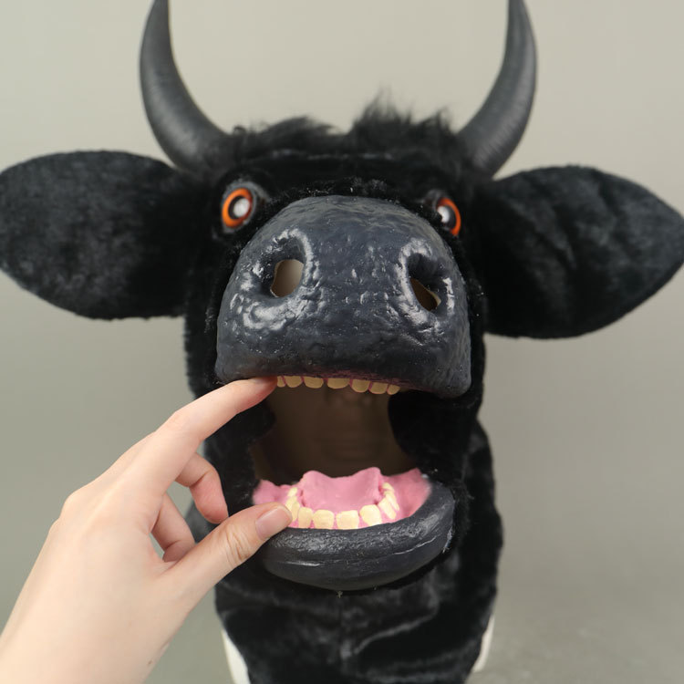 Takerlama Mouth Mover Cow Mask Realistic Fursuit Animal Head Bull Mask Halloween Props