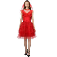 Takerlama BeetleJuice Red Beetle Bride Costume Lydia Deetz Halloween Red Gothic Wedding Dress
