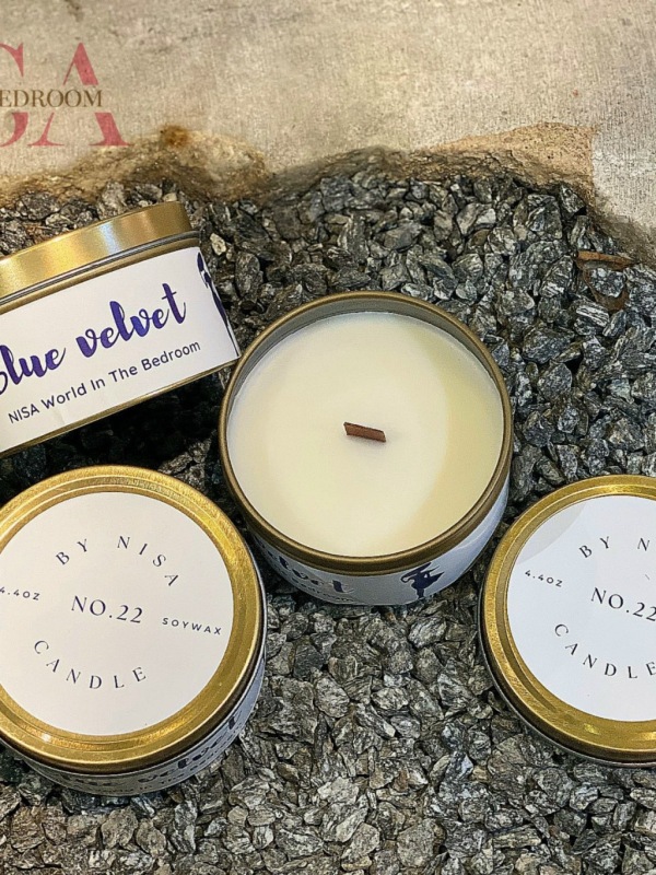 [ Nến Thơm Phòng Blue Velvet ] NISA Không Khói An Toàn 114gram Bấc Gỗ Hương Quả Berry Và Quýt