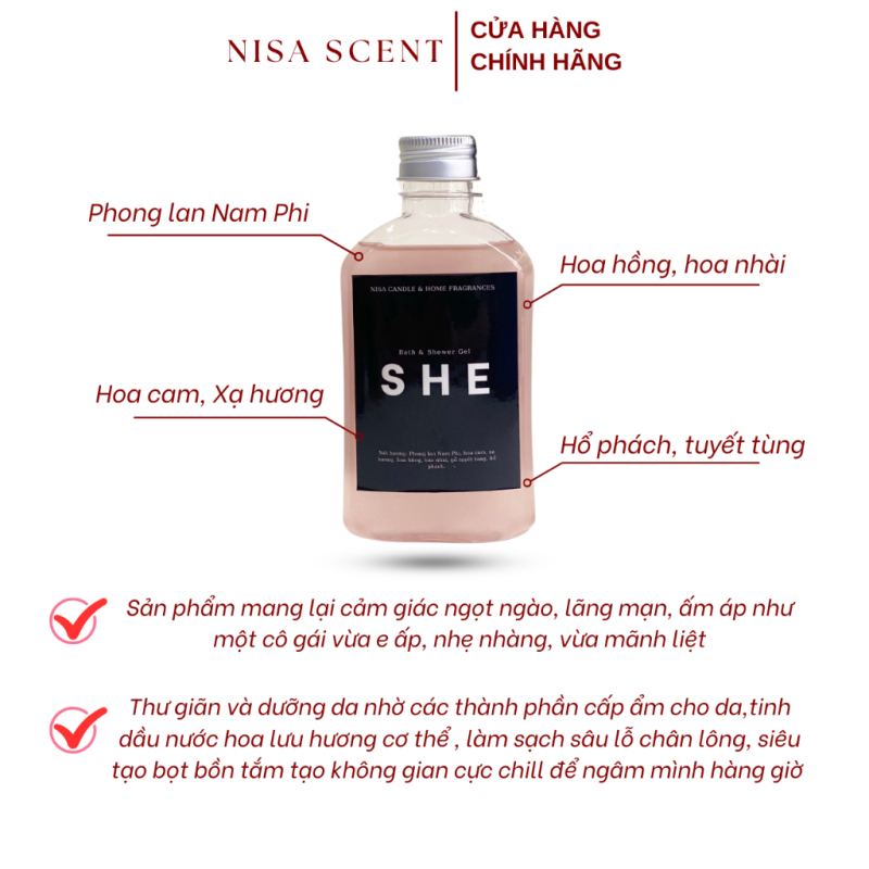 Gel Tắm [SHE] /Tạo Bọt Bồn Tắm/ Hương Nước Hoa/ Dưỡng Da Thư Giãn