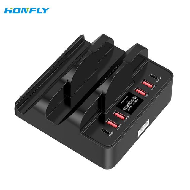 Honfly 65W PD super fast charging multi-port portable charging station dual position wireless charger 110W high power charger