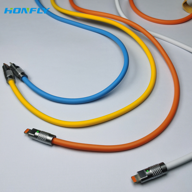 Honfly 6A 120W Liquid Silicone Cord Super Fast Charge zinc alloy ios mobile phone data cable For Xiaomi for Huawei for Samsung