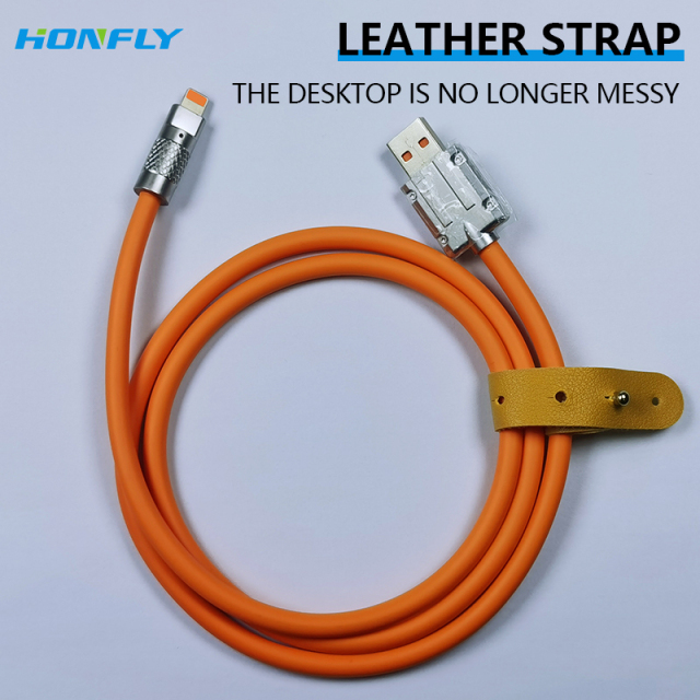 Honfly 6A 120W Liquid Silicone Cord Super Fast Charge zinc alloy ios mobile phone data cable For Xiaomi for Huawei for Samsung