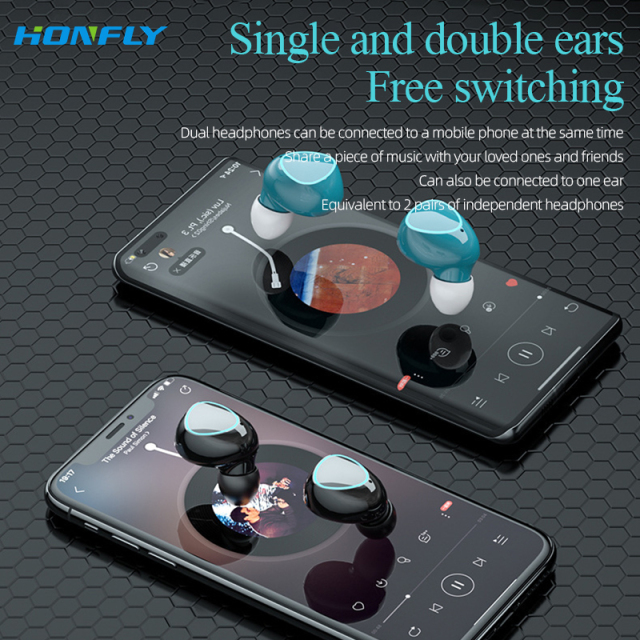 Honfly high-quality double wireless LED five-display earphones LED two pairs of four earphones with charging compartment couple Bluetooth earphones