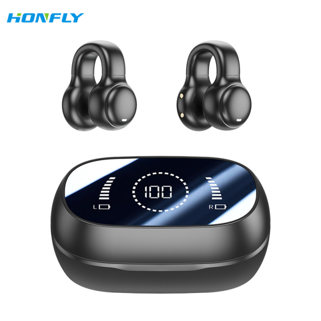 Honfly High Quality M47 ear clip sports headphones wireless Bluetooth bone conduction non-ear painless tws digital display Bluetooth headphones