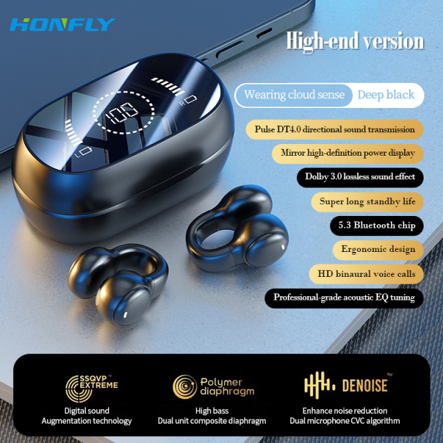 Honfly High Quality M47 ear clip sports headphones wireless Bluetooth bone conduction non-ear painless tws digital display Bluetooth headphones