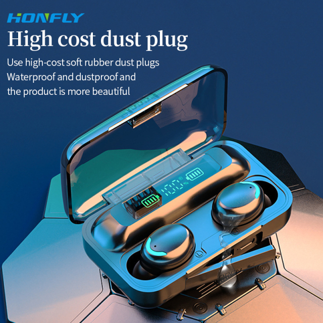Honfly Best-selling wireless blue-ear mobile phone F9 TWS wireless earbuds in-ear headphones with battery display