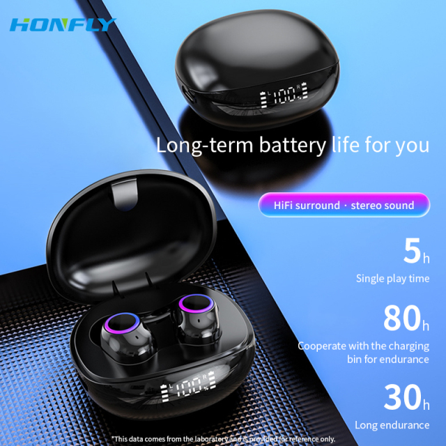 Honfly F8 wireless Bluetooth headset mini TWS in-ear digital display with power display low latency noise reduction touch stereo