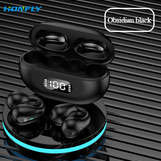 Honfly R15 bone conduction ear clip-on headphones are painless and painless to wear, 5.2 noise-cancelling wireless Bluetooth headphones