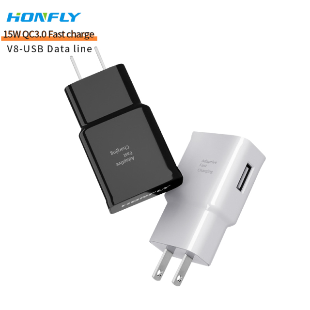 Honfly High High Quality Travel 15w qc3.0 phone charger fast charging cable for samsung s6 s7 Fast charger + usb micro cable v8