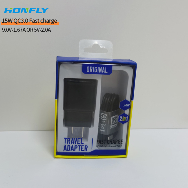 Honfly Factory direct sales 15w qc3.0 usb phone charger fast charging cable type c for samsung s10 s8 Fast charger suit