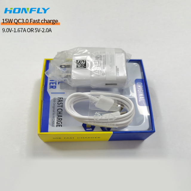 Honfly Factory direct sales 15w qc3.0 usb phone charger fast charging cable type c for samsung s10 s8 Fast charger suit