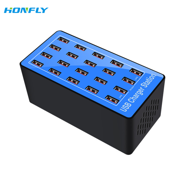 Honfly USB Desktop Multi-port charger 20 port 100W Cell phones Tablet 5V 20A Multi function Fast charger multiple devices