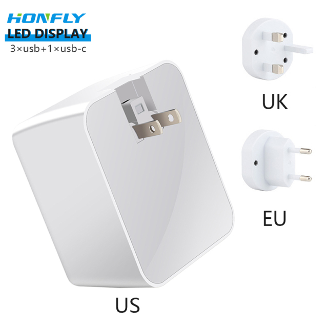 Honfly Travel Charger Intelligent display 40W usb multi charger  For Use QC3.0 fast charge type c for mobile phones Charger