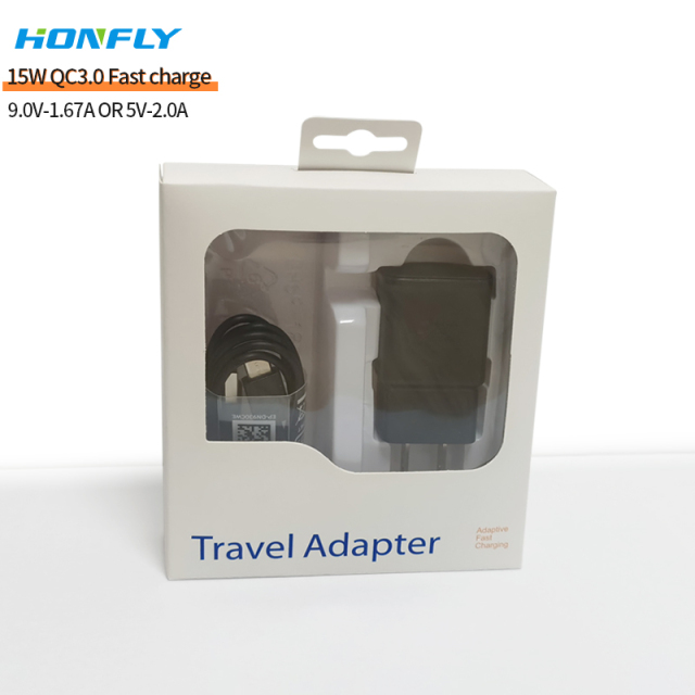 Honfly High High Quality Travel 15w qc3.0 usb phone charger fast charging cable type c for samsung s10 s8 Fast charger suit