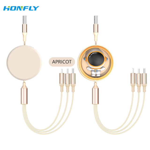 Honfly 6A 100W USB Super Fast Charging Data Cable for ios/Micro/Type C Retractable 3 in 1 Mobile Phone Silicone Charging Cable