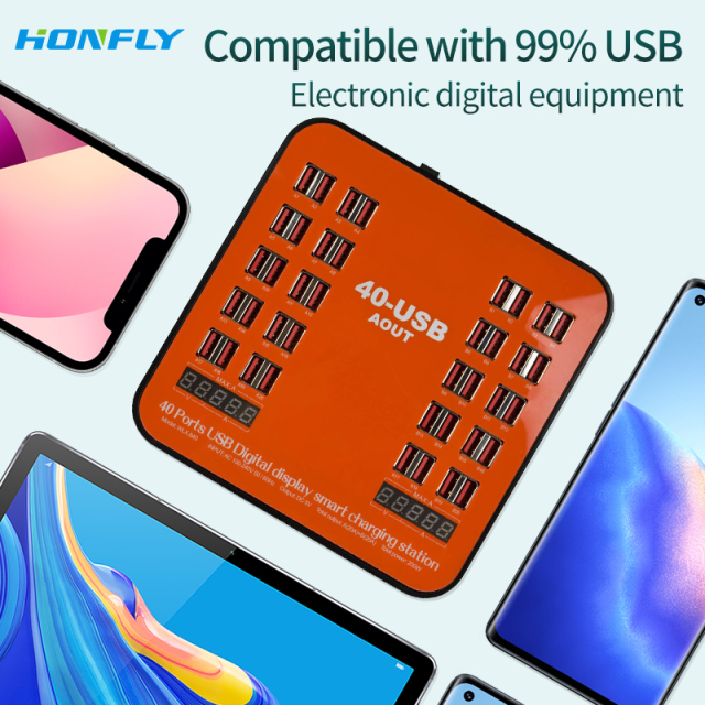 Honfly 40-Port USB charging station portable 5V 40A usb 200W High Power Charging Station Multi-port charger multiple devices