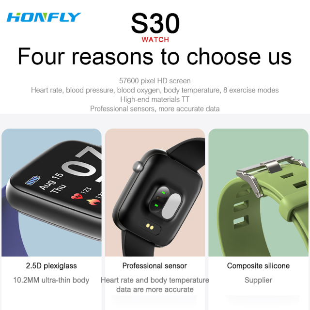 Honfly S30 Men's Smart Bracelet Fashion Dial Pedometer Heart Rate Sports Monitoring Waterproof Reminder Wear Girls Smart Watch