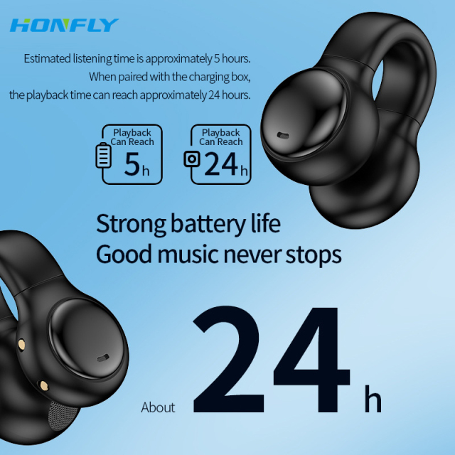 Honfly True wireless M30 ear clip Bluetooth headset, non-ear-friendly, large battery, long battery life, bone conduction wireless headset tws
