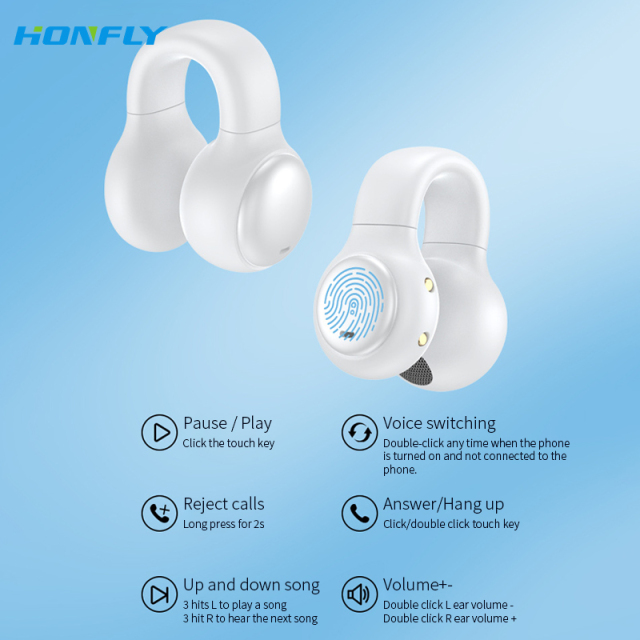 Honfly True wireless M30 ear clip Bluetooth headset, non-ear-friendly, large battery, long battery life, bone conduction wireless headset tws