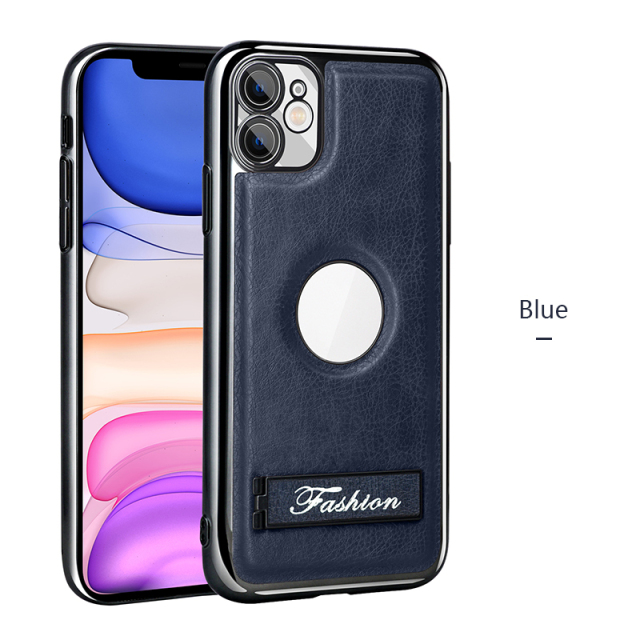 all-inclusive electroplated folding stand shockproof TPU phone case For iphone 11 business leather case with stand