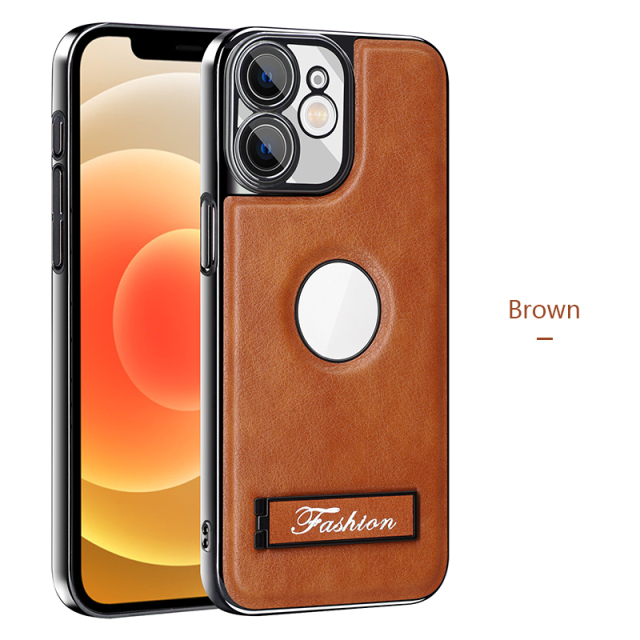 all-inclusive electroplated folding stand shockproof TPU phone case For iphone 12 business leather case with stand