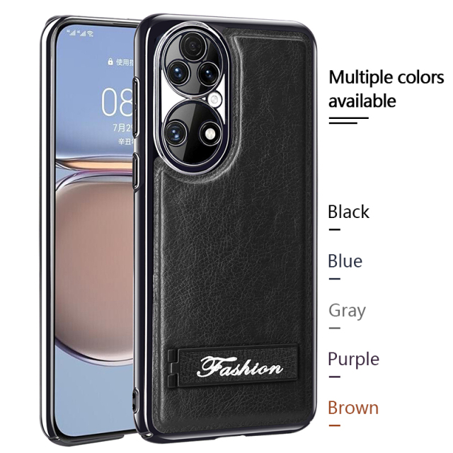 all-inclusive electroplated folding stand shockproof TPU phone case For Huawei p50 business leather case with stand
