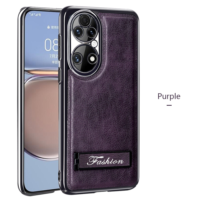 all-inclusive electroplated folding stand shockproof TPU phone case For Huawei p50 business leather case with stand