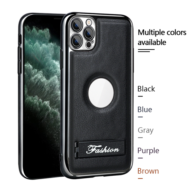 all-inclusive electroplated folding stand shockproof TPU phone case For iphone 11 pro max business leather case with stand