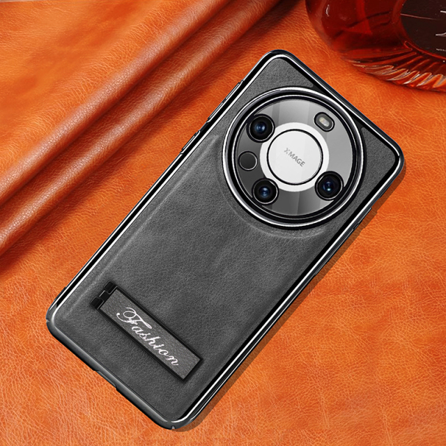 all-inclusive electroplated folding stand shockproof TPU phone case For Huawei mate 60 pro business leather case with stand