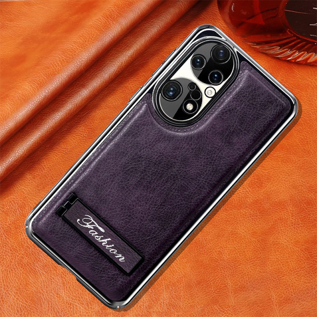 all-inclusive electroplated folding stand shockproof TPU phone case For Huawei p50 pro business leather case with stand