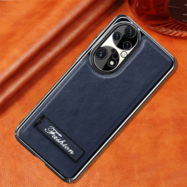 all-inclusive electroplated folding stand shockproof TPU phone case For Huawei p50 pro business leather case with stand