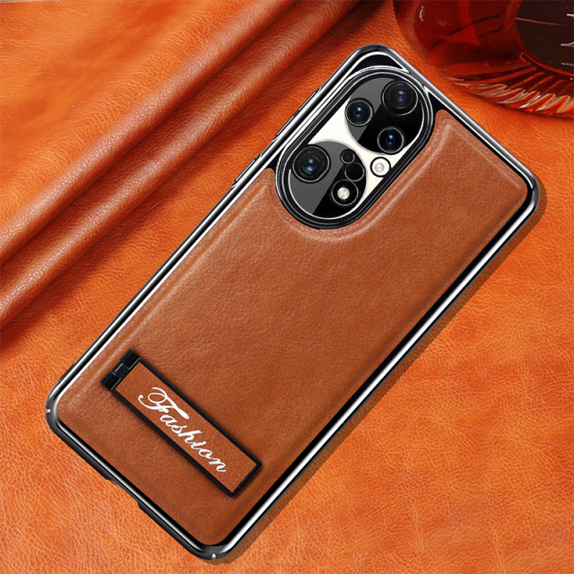 all-inclusive electroplated folding stand shockproof TPU phone case For Huawei p50 business leather case with stand