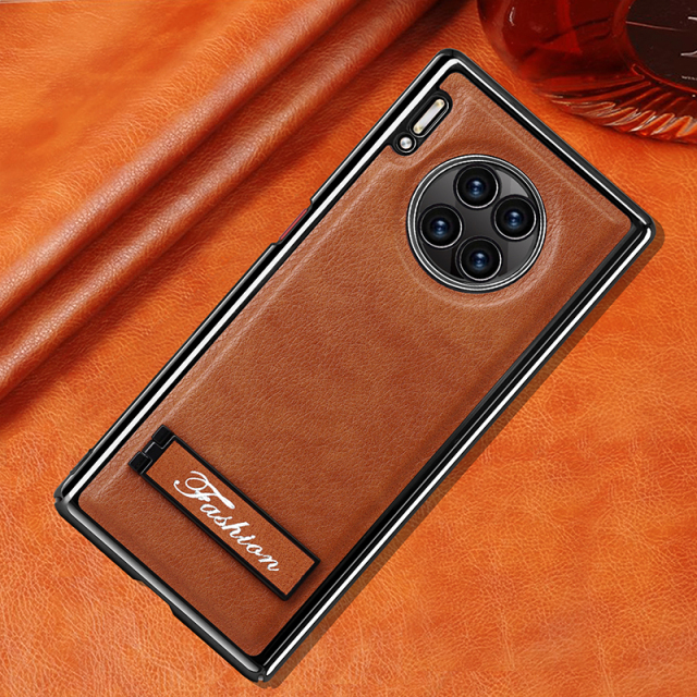 all-inclusive electroplated folding stand shockproof TPU phone case For Huawei mate 30 pro business leather case with stand